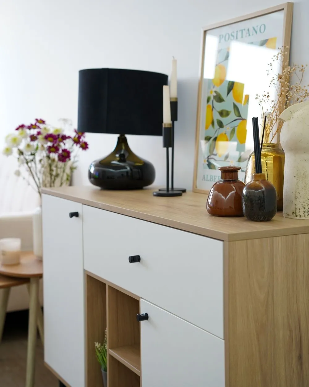 1 Drawer Sideboard Light Wood with White ITACA
