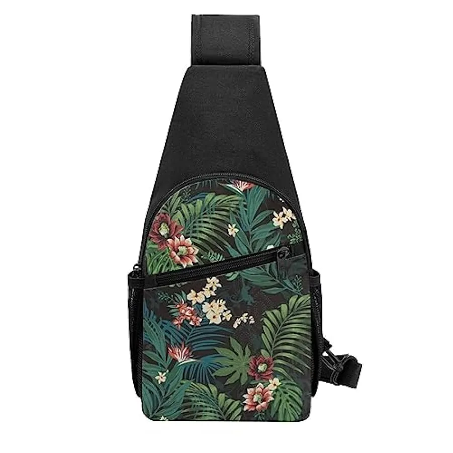Backpack with floral print and palm leaf design, unisex, shoulder bag, Black, one size, 201690998