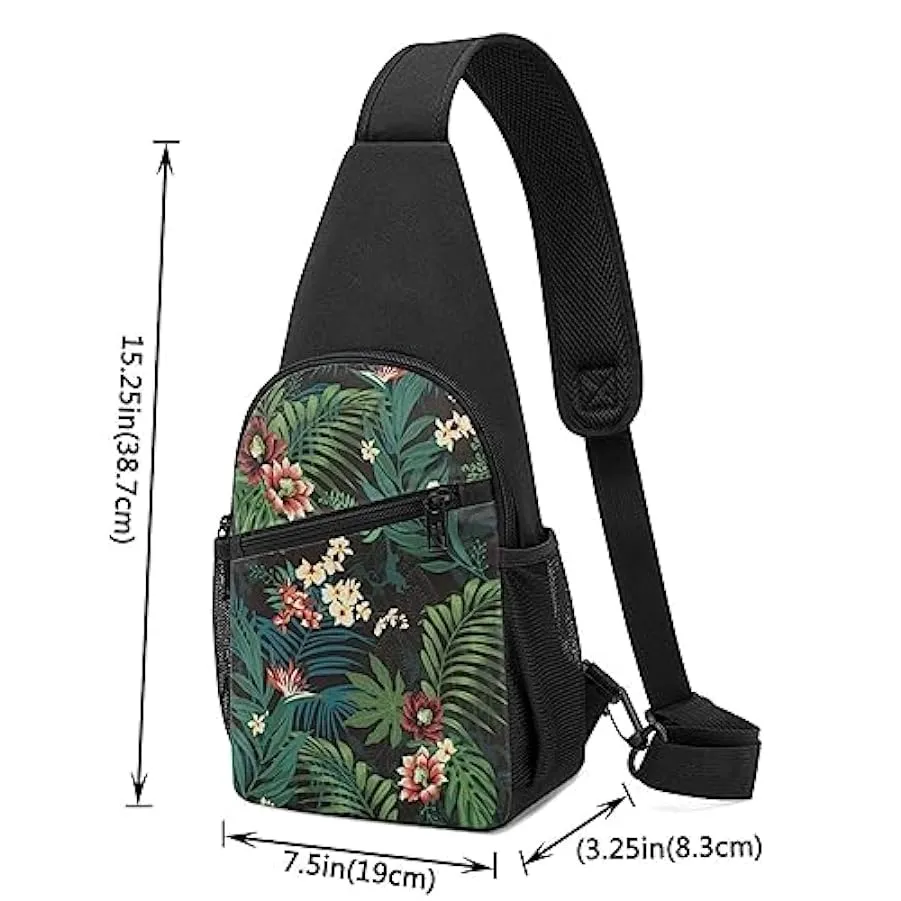 Backpack with floral print and palm leaf design, unisex, shoulder bag, Black, one size, 201690998