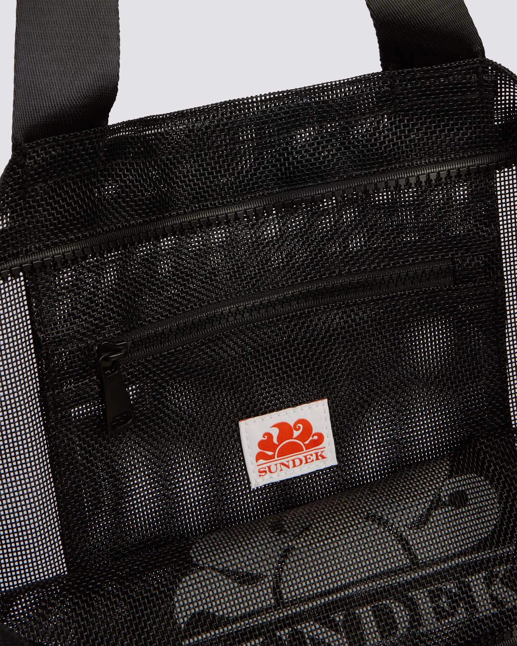 Borsa mare grande nera in mesh con base rivestita e tracolla removibile con logo a contrasto