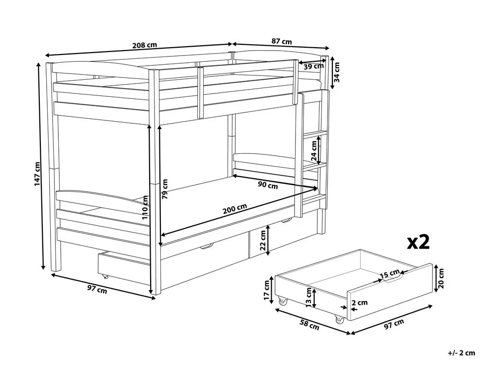 Bunk Bed with Drawers Wood REGAT 90 x 200 cm (EU Single) White