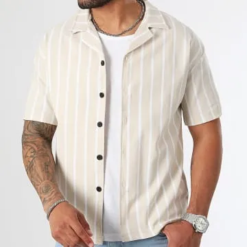 Camicia a maniche corte a righe 1070 Beige