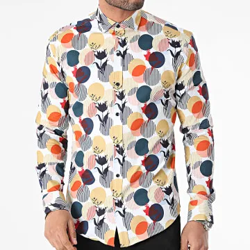 Camicia a maniche lunghe Bianco Giallo Senape Blu Navy