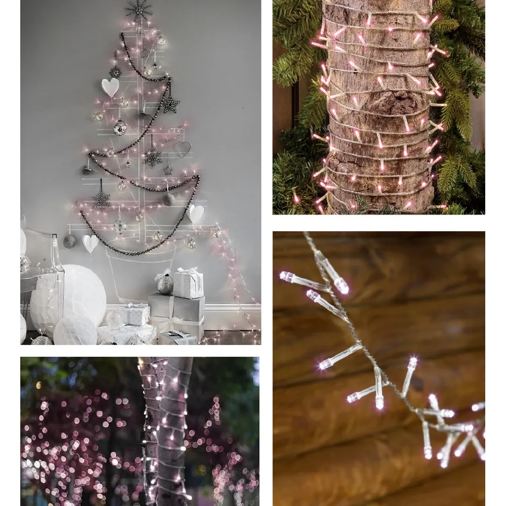 Catena di luci 15 metri da 300 Led Rosa con cavo trasparente Wisdom