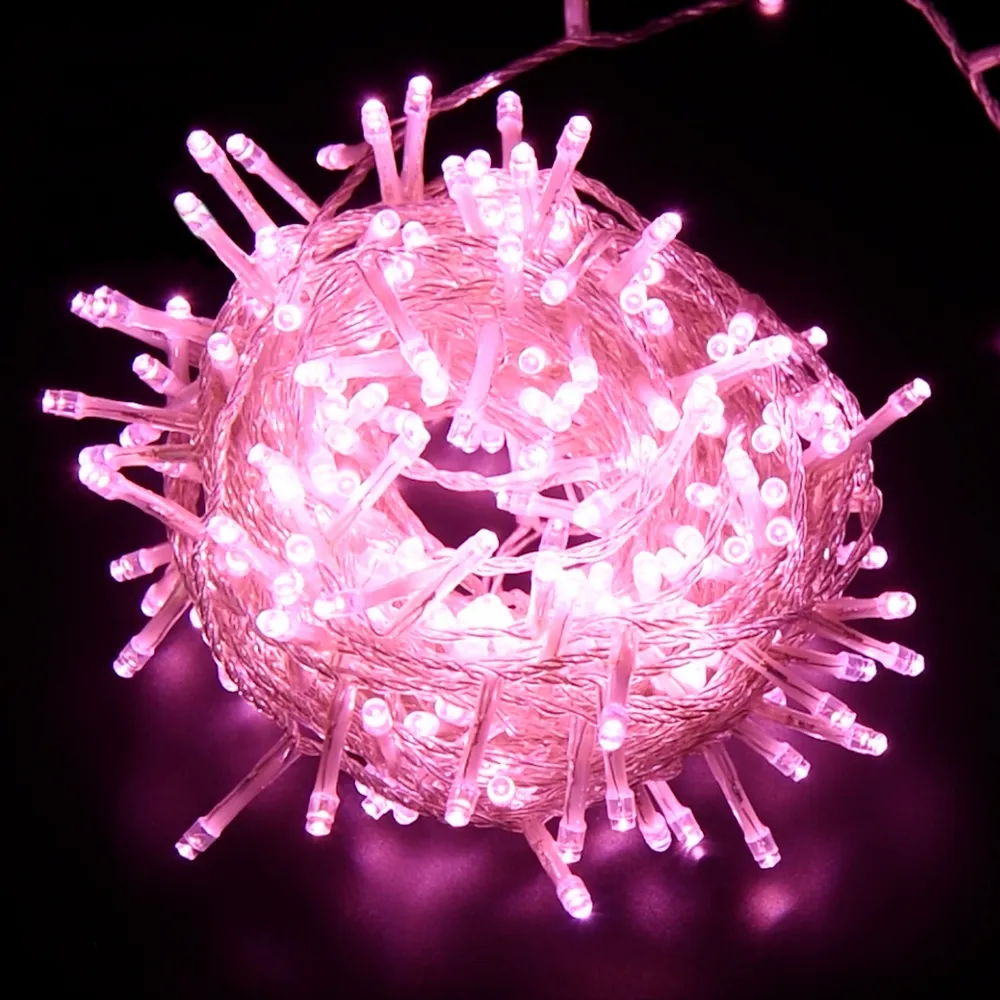 Catena di luci 15 metri da 300 Led Rosa con cavo trasparente Wisdom