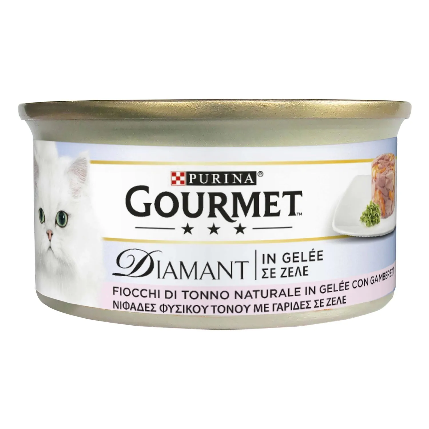 Cibo umido per gatti Gourmet Fiocchi di Tonno con Gamberetti in gelée 85 g