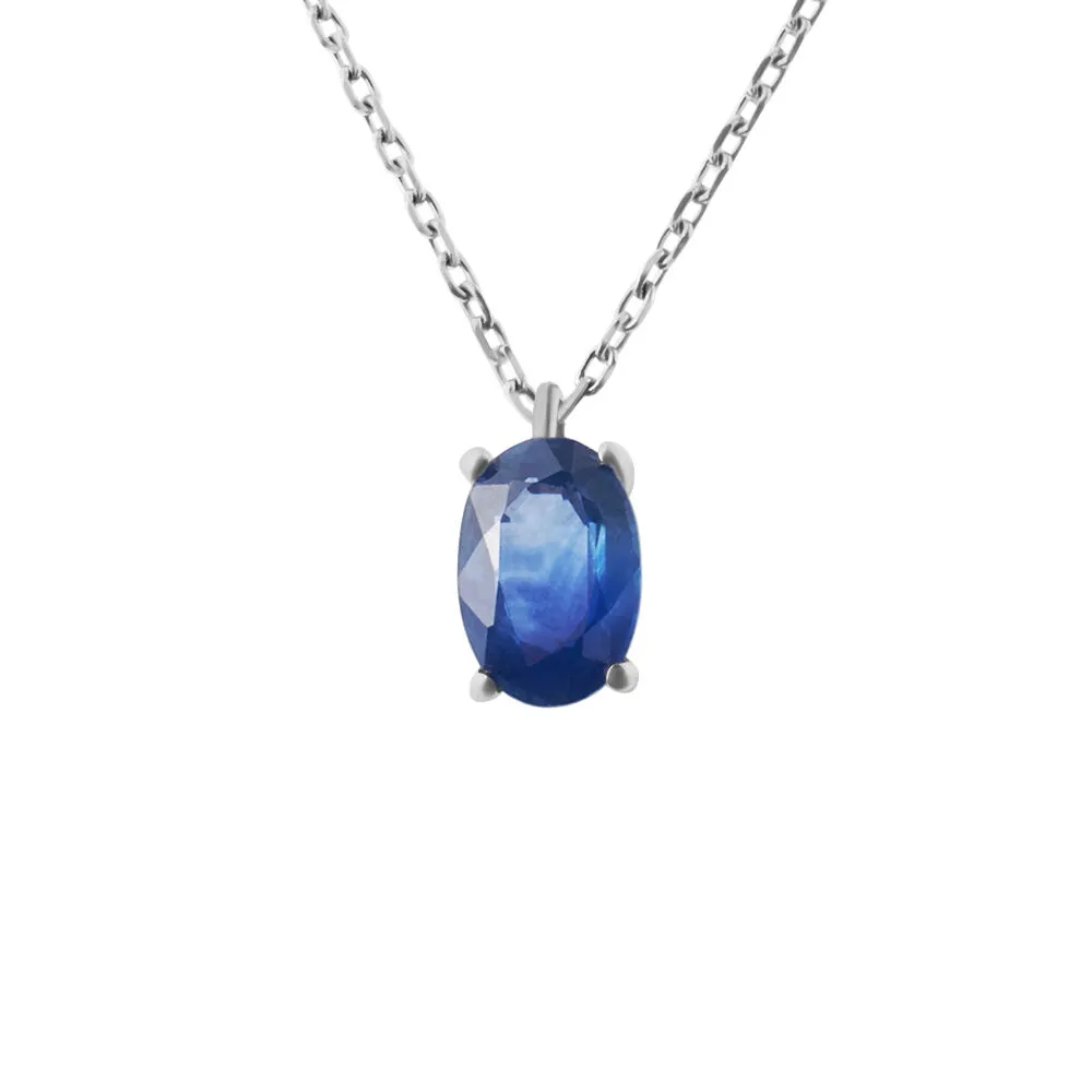 Collana Punto Luce Ovale Charlotte Oro Bianco 375/1000 Maglia Forzatina Zaffiro 0,59 ct 40 + 2 cm 1400124