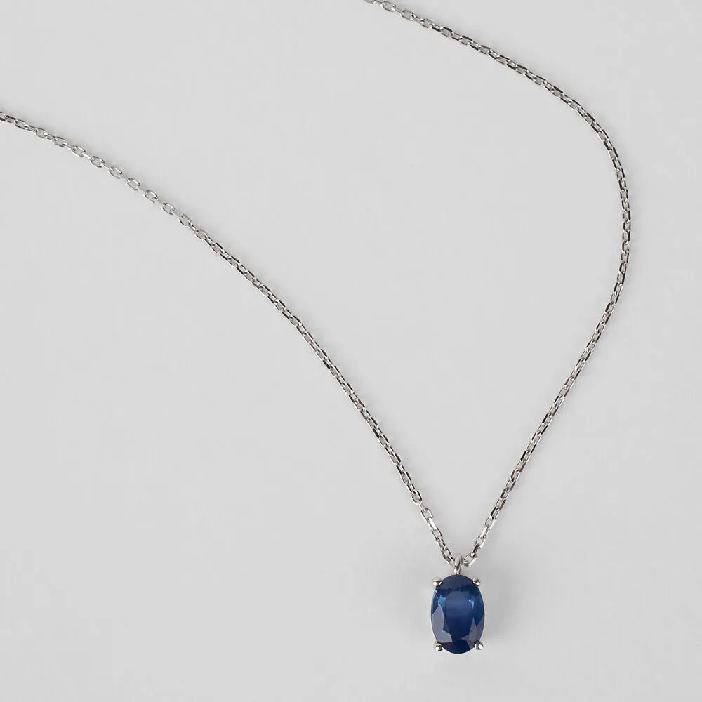 Collana Punto Luce Ovale Charlotte Oro Bianco 375/1000 Maglia Forzatina Zaffiro 0,59 ct 40 + 2 cm 1400124