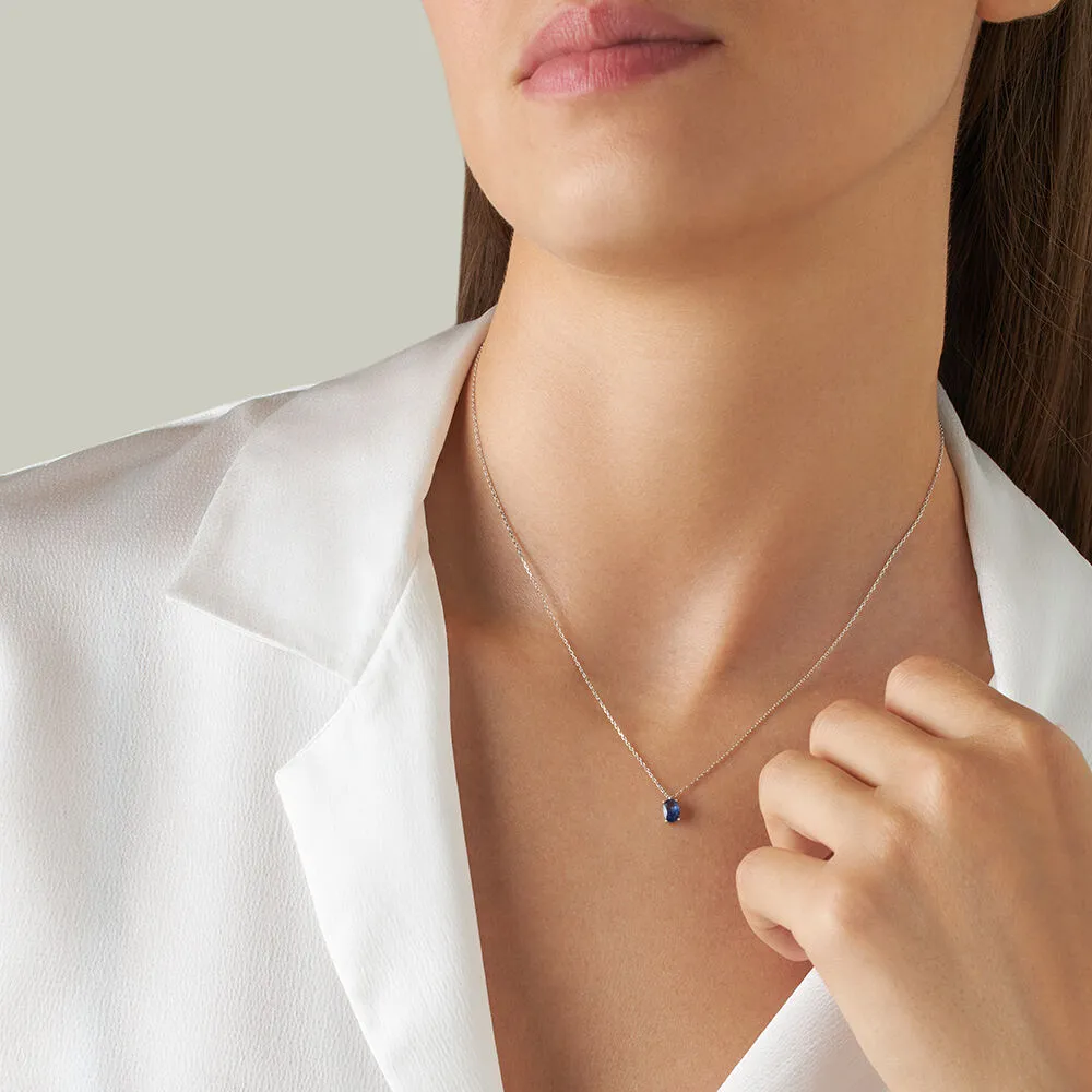 Collana Punto Luce Ovale Charlotte Oro Bianco 375/1000 Maglia Forzatina Zaffiro 0,59 ct 40 + 2 cm 1400124