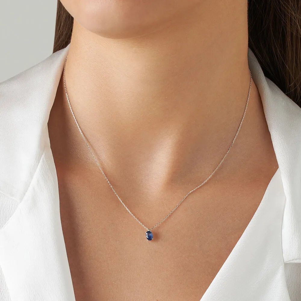 Collana Punto Luce Ovale Charlotte Oro Bianco 375/1000 Maglia Forzatina Zaffiro 0,59 ct 40 + 2 cm 1400124