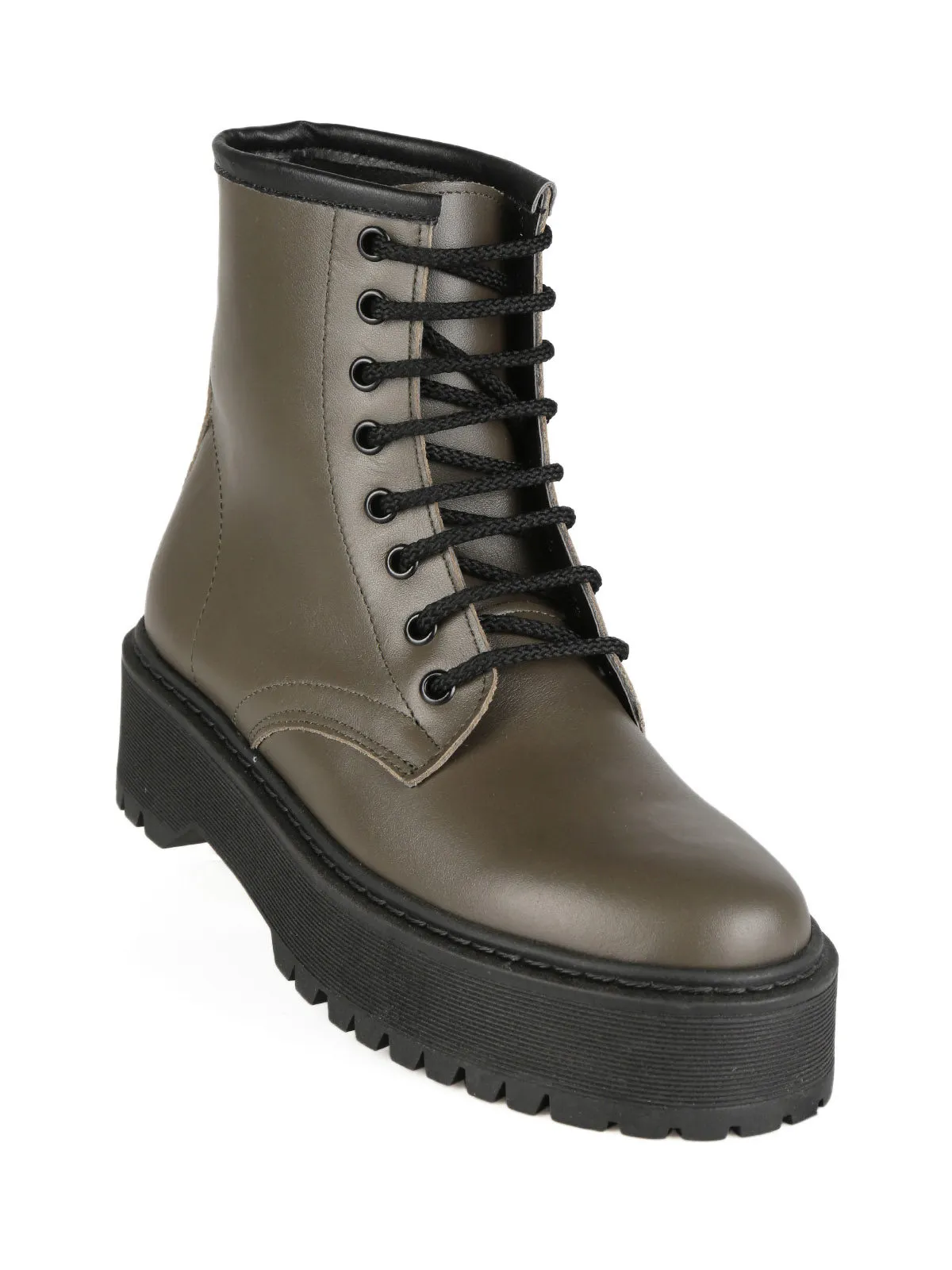 Combat leather boots for women with platform - Solada