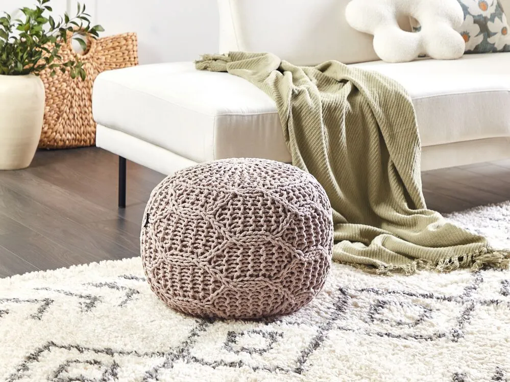 Cotton Macrame Pouffe Taupe TRIMAN