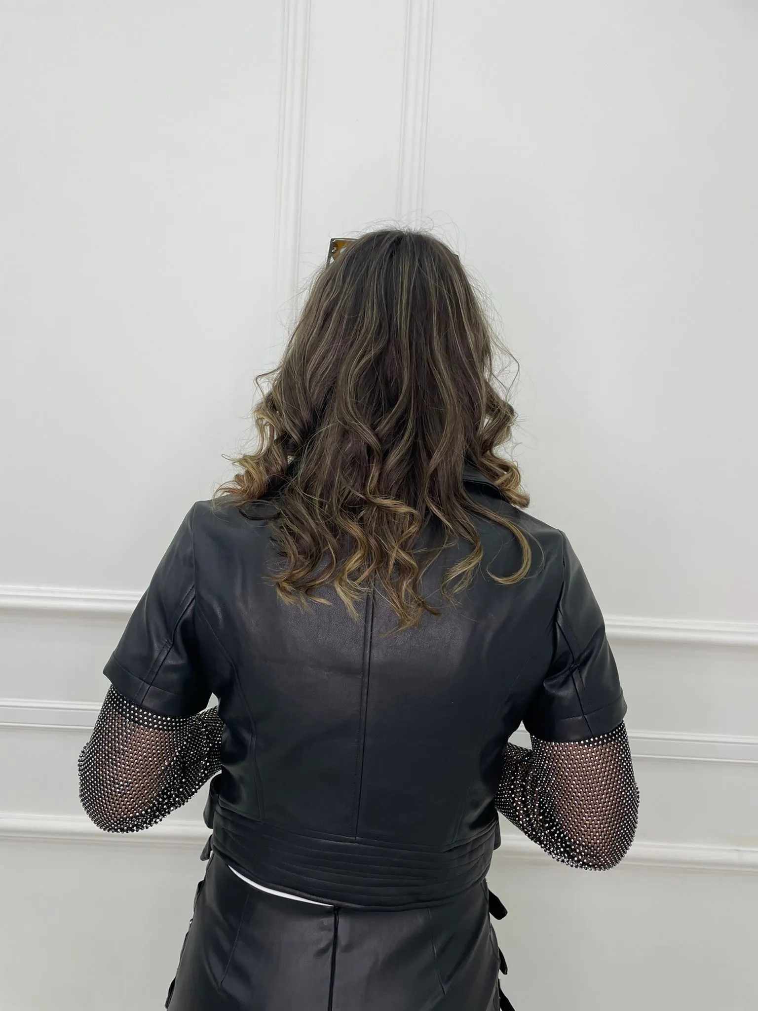 Eco leather jacket with Swarovski sleeves