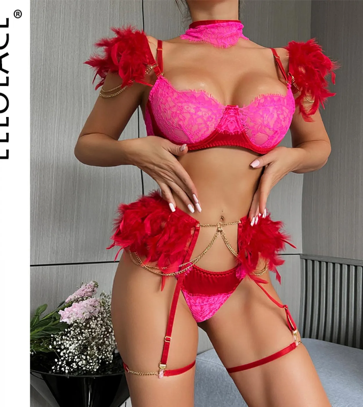 Ellolace Feather Lingerie Reggiseno trasparente Reggiseno di lusso Intimo donna Uncensored 6 pezzi Special Light Lady Intimo Reg