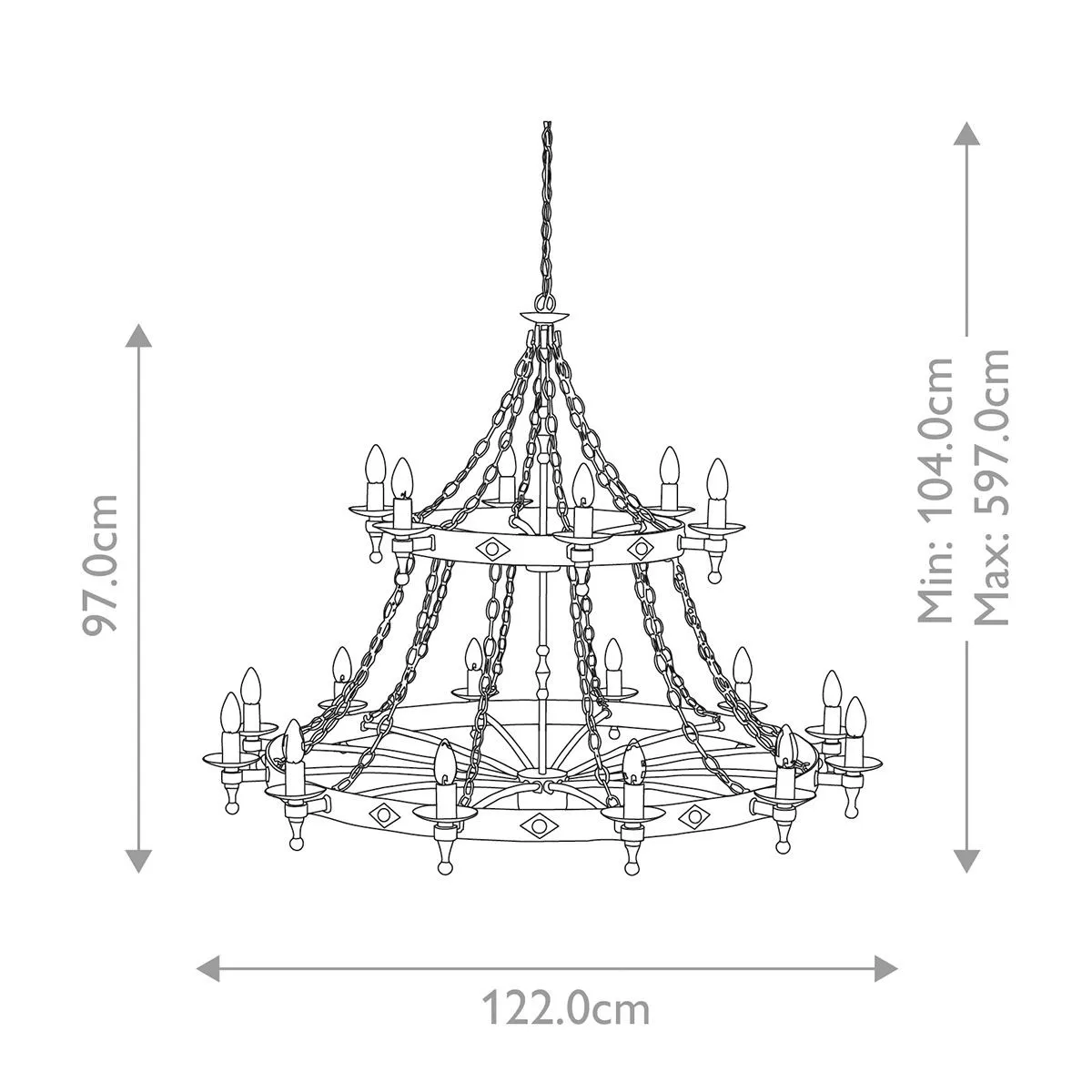 Elstead Lighting  Lampadario gigante in acciaio dal design rustico con 18 lampadine Warwick - 60W