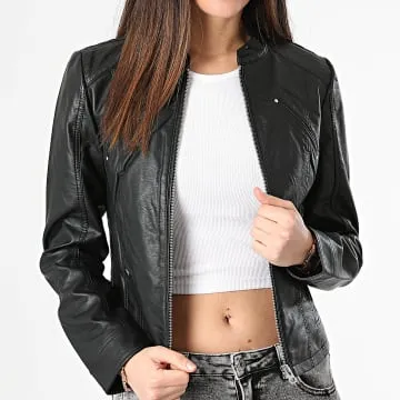 Favodona Giacca donna in ecopelle nera
