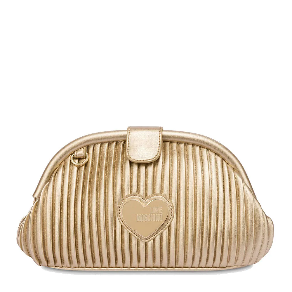 Gold Pleated LOVE MOSCHINO Clutch with Shoulder Strap JC4045