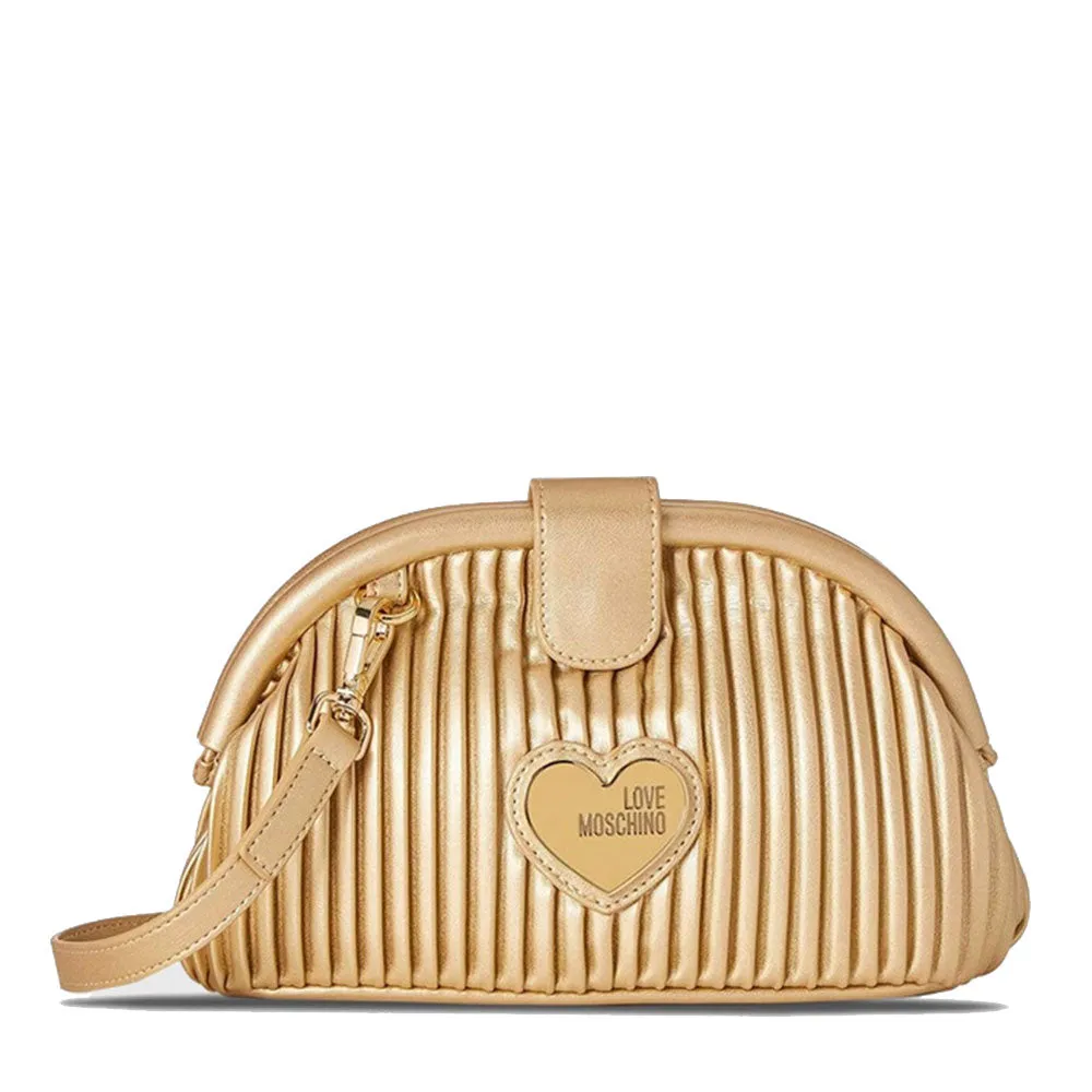Gold Pleated LOVE MOSCHINO Clutch with Shoulder Strap JC4045
