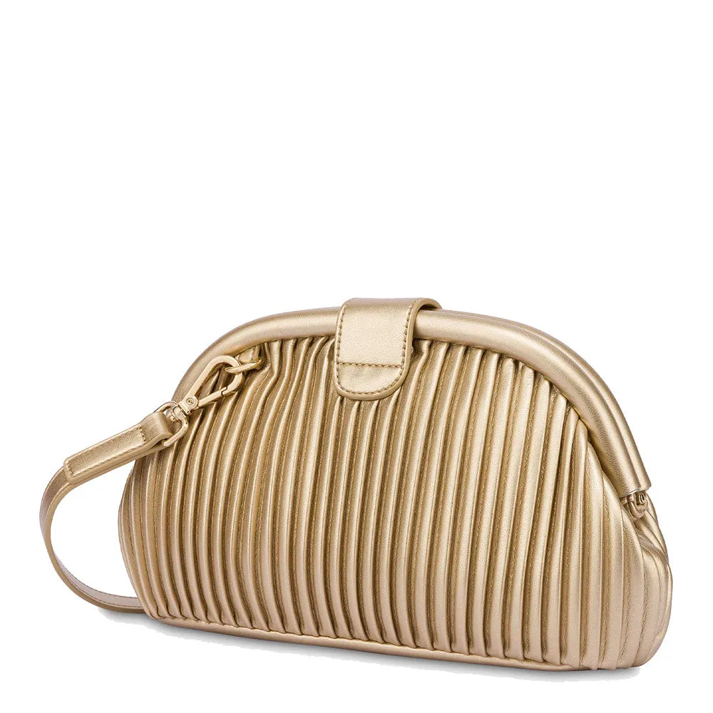 Gold Pleated LOVE MOSCHINO Clutch with Shoulder Strap JC4045
