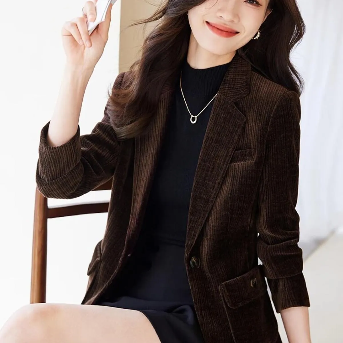 Green coffee purple striped blazer women's office jacket formal work coat female work pocket