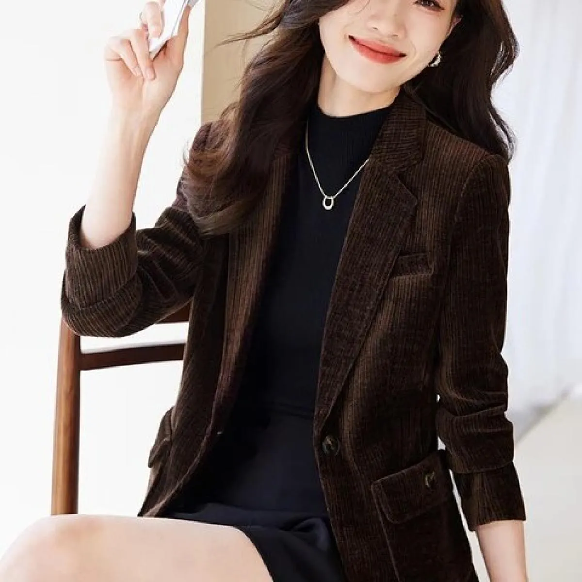 Green coffee purple striped blazer women's office jacket formal work coat female work pocket