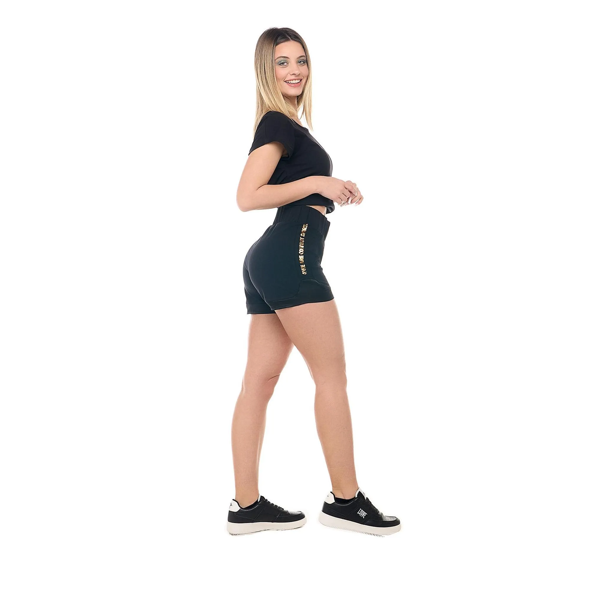 Leone Gold women's boxing style shorts with gold logo