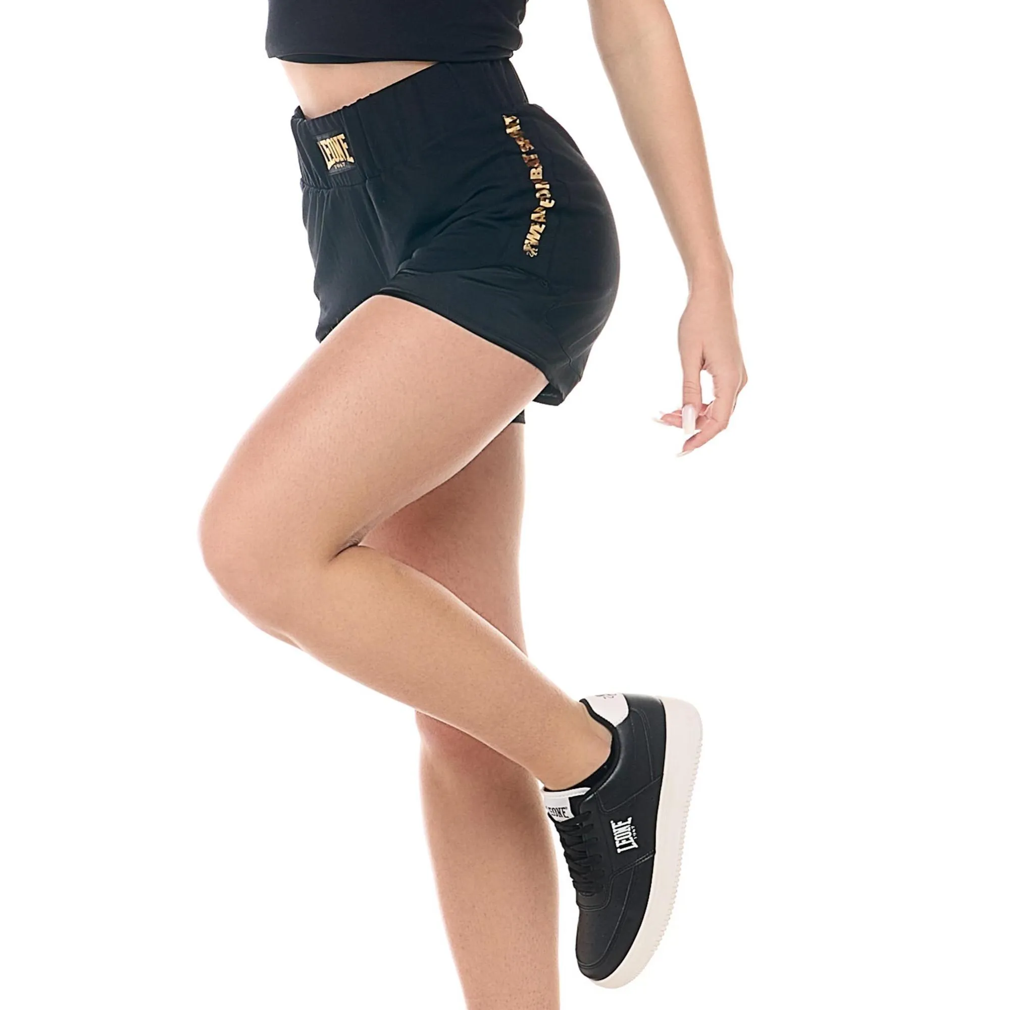 Leone Gold women's boxing style shorts with gold logo