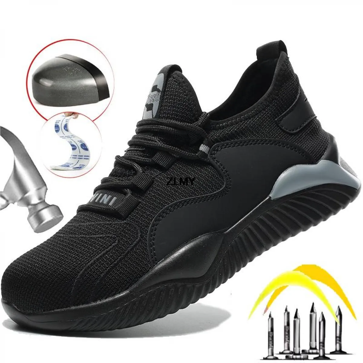 Lightweight men's safety shoes steel toe sneakers industrial work shoes anti-smash anti