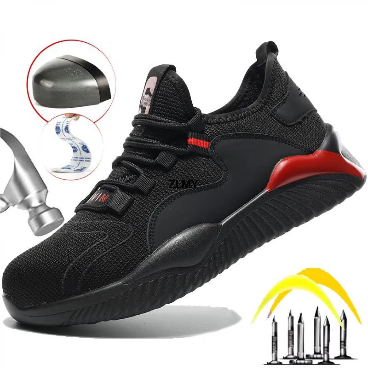 Lightweight men's safety shoes steel toe sneakers industrial work shoes anti-smash anti