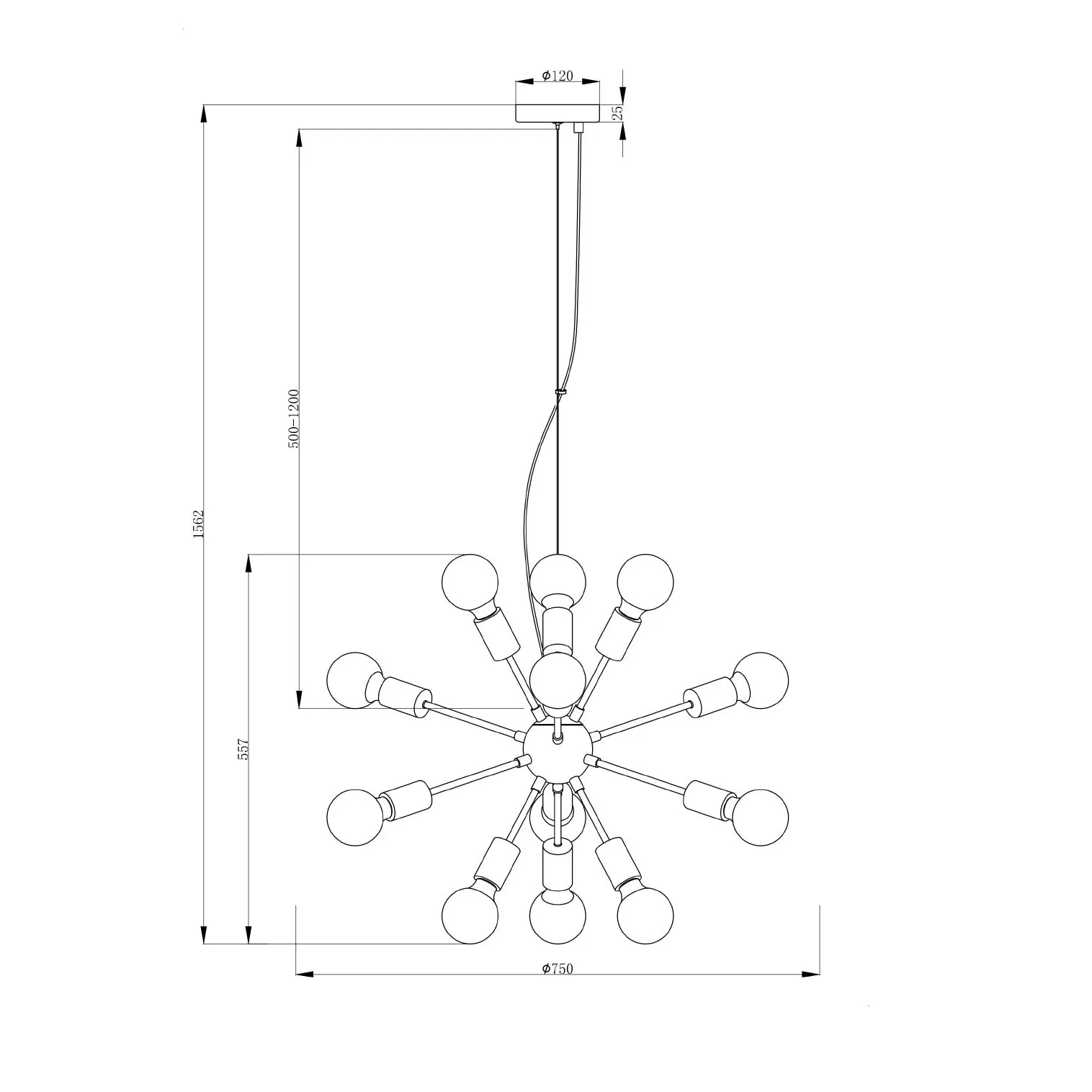 Maytoni  Sospensione in stile moderno con struttura in metallo e 12 lampadine Jackson - 7W