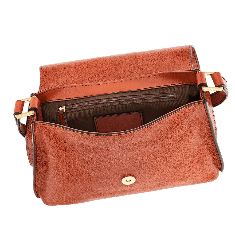 Medium-sized women's shoulder bag in rust orange leather - THE BRIDGE Bice Line.