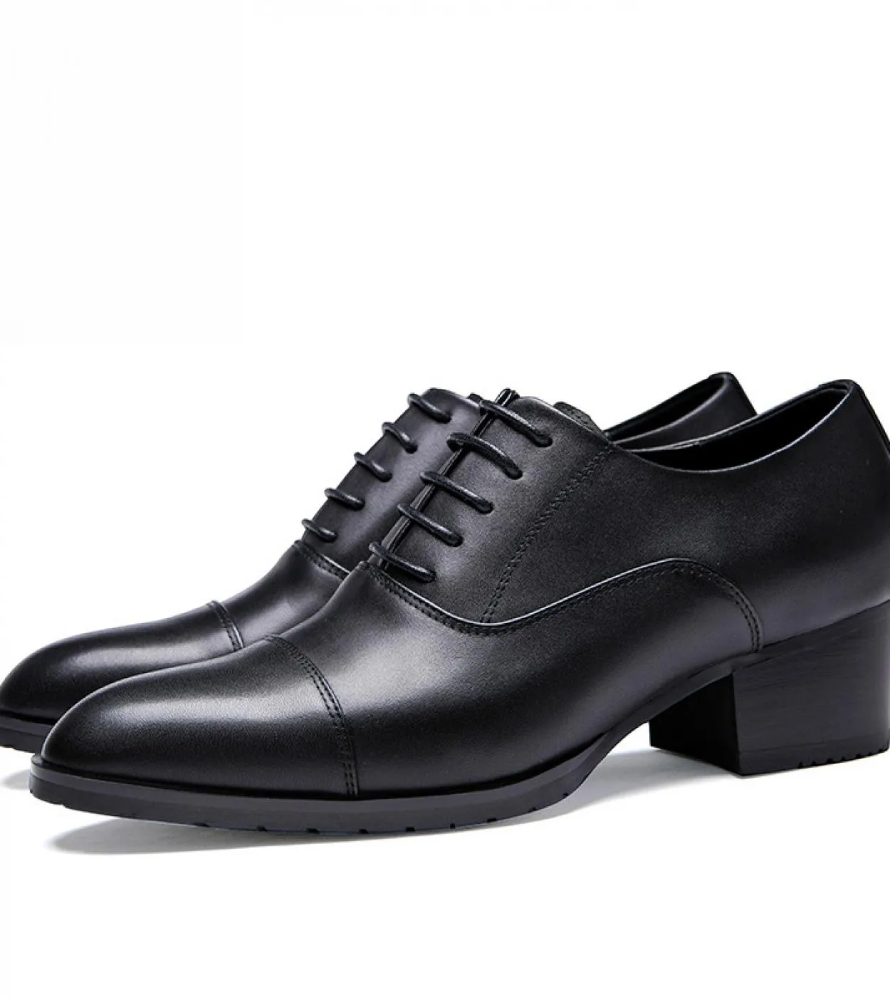 Men's leather shoes with 5 cm high heel. Handmade luxury black genuine leather men's shoes for parties and work.
