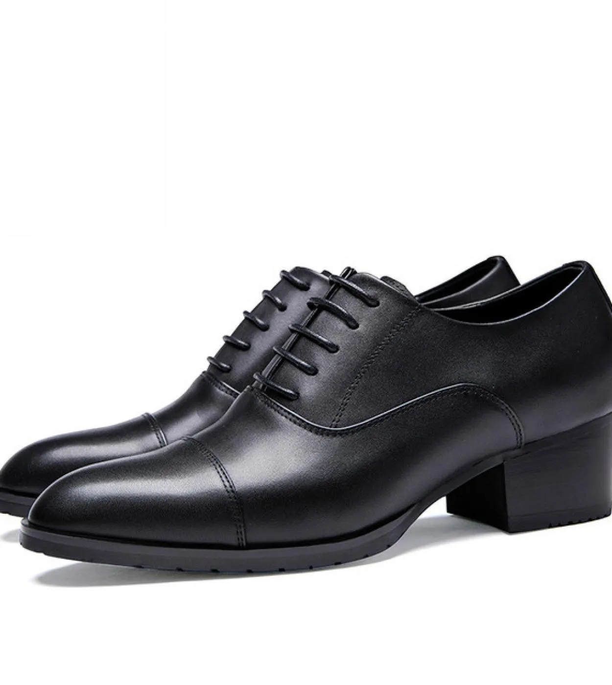 Men's leather shoes with 5 cm high heel. Handmade luxury black genuine leather men's shoes for parties and work.