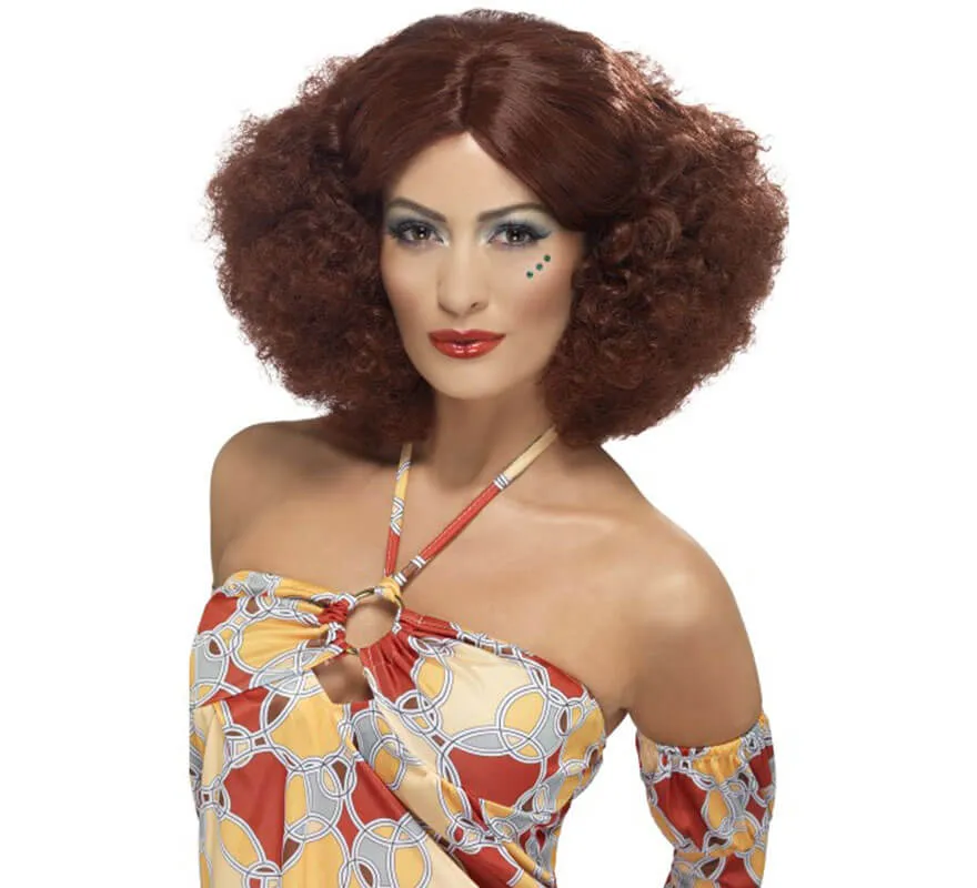 Parrucca in mogano afro anni 70 con riga centrale per le donne