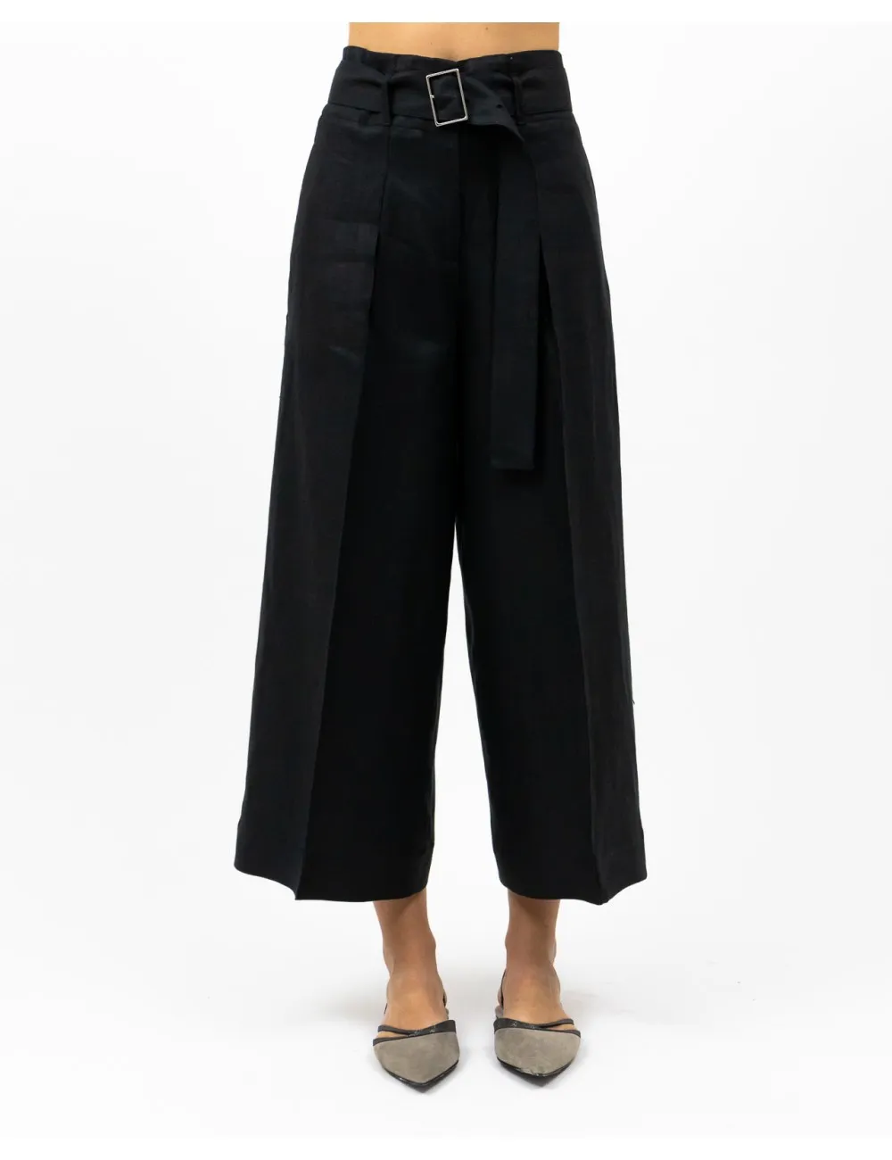 Peserico - Pantalone Ampio in Lino Nero Donna