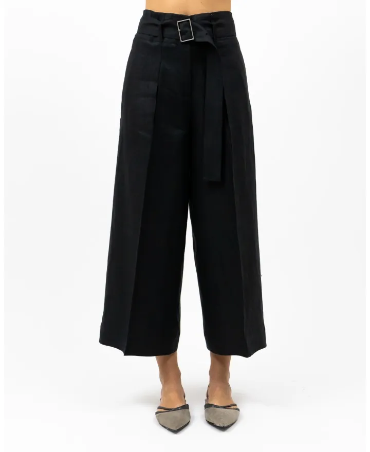 Peserico - Pantalone Ampio in Lino Nero Donna