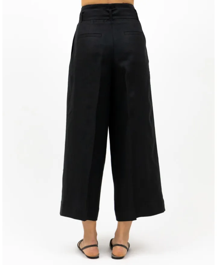 Peserico - Pantalone Ampio in Lino Nero Donna