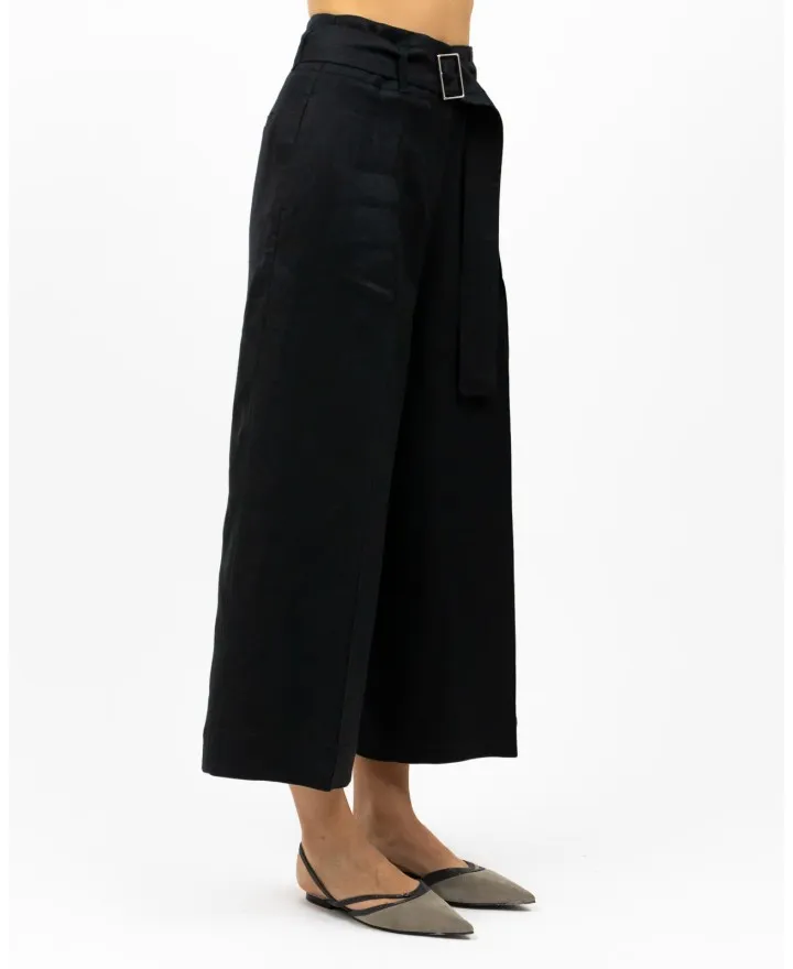 Peserico - Pantalone Ampio in Lino Nero Donna