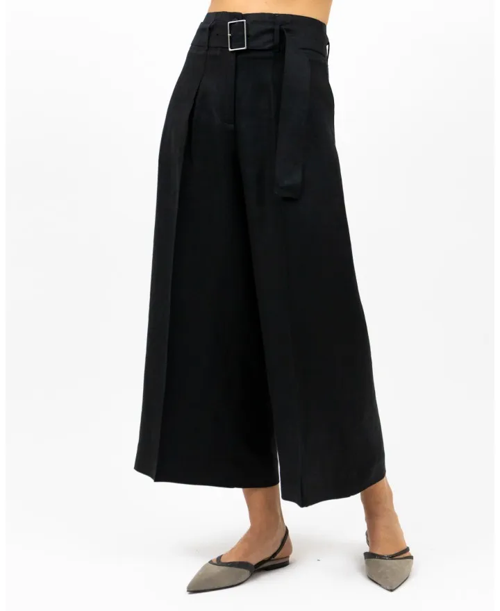 Peserico - Pantalone Ampio in Lino Nero Donna