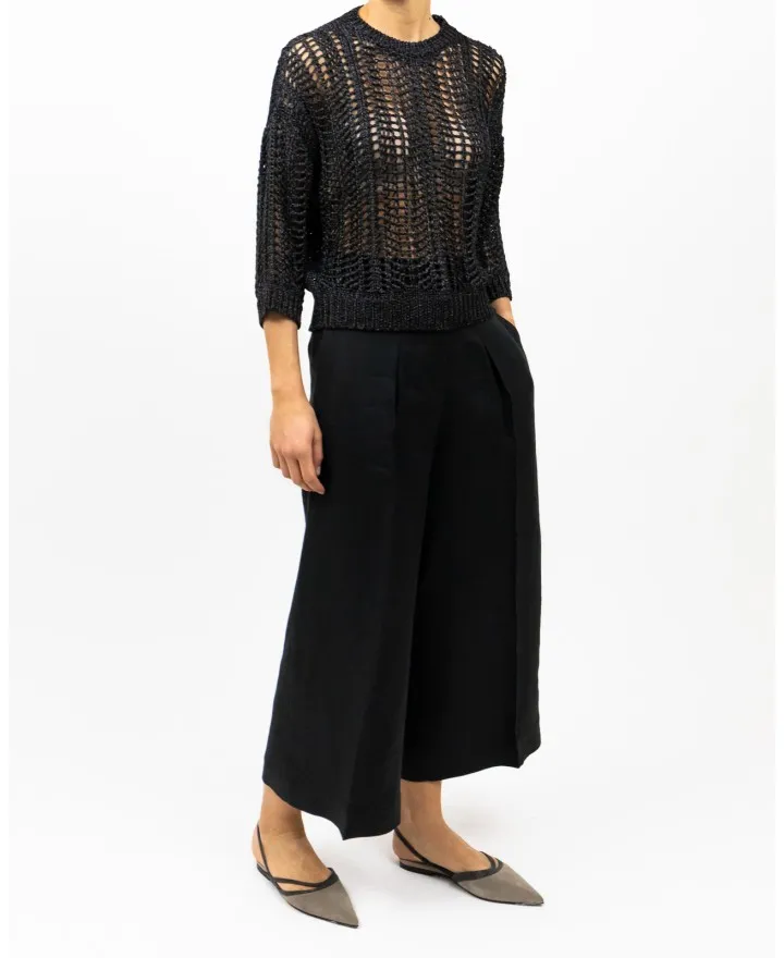 Peserico - Pantalone Ampio in Lino Nero Donna