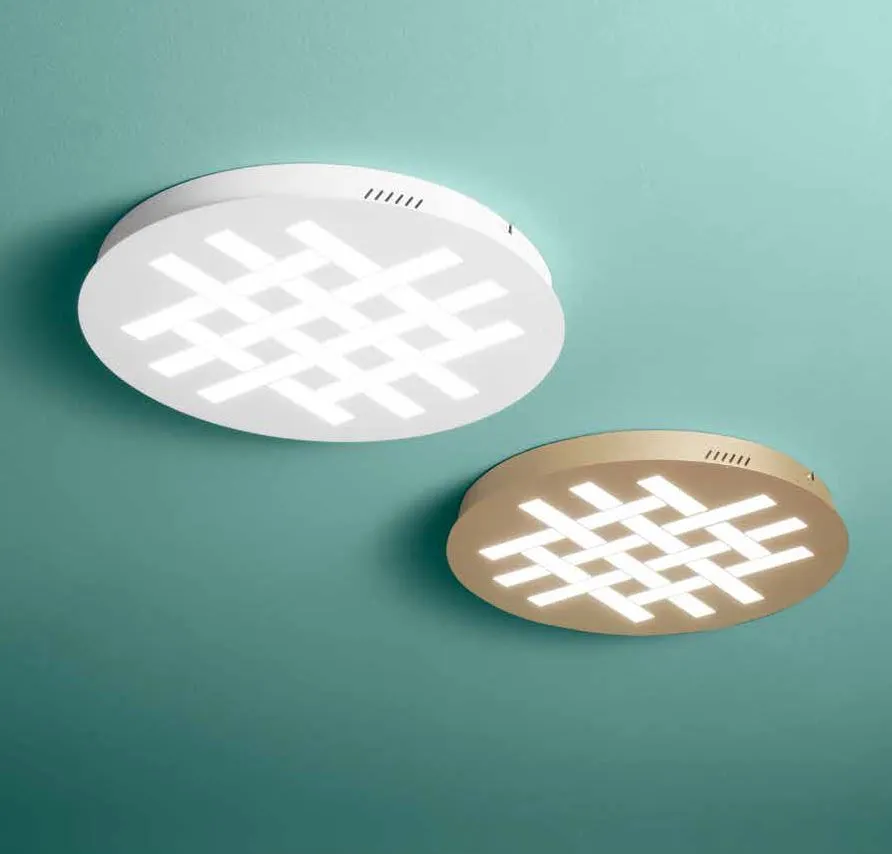 Plafoniera Tonda Righe Intrecciate Led CCT 30w Elyot PL50 Bianco Fan Europe
