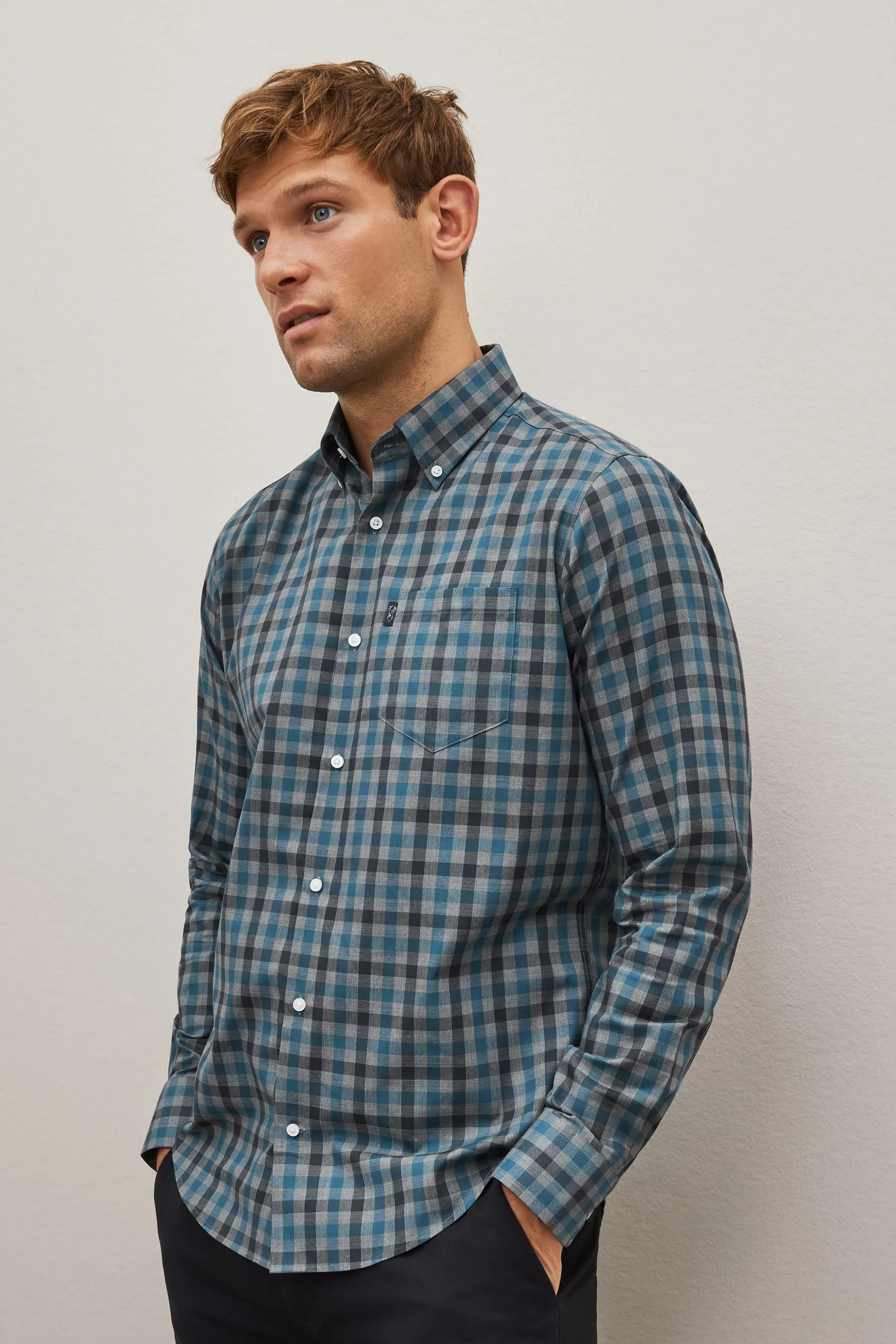 Regular - Fit Easy Iron Camicia Oxford a Maniche Lunghe con Polsino Singolo Con Colletto Button Down    
