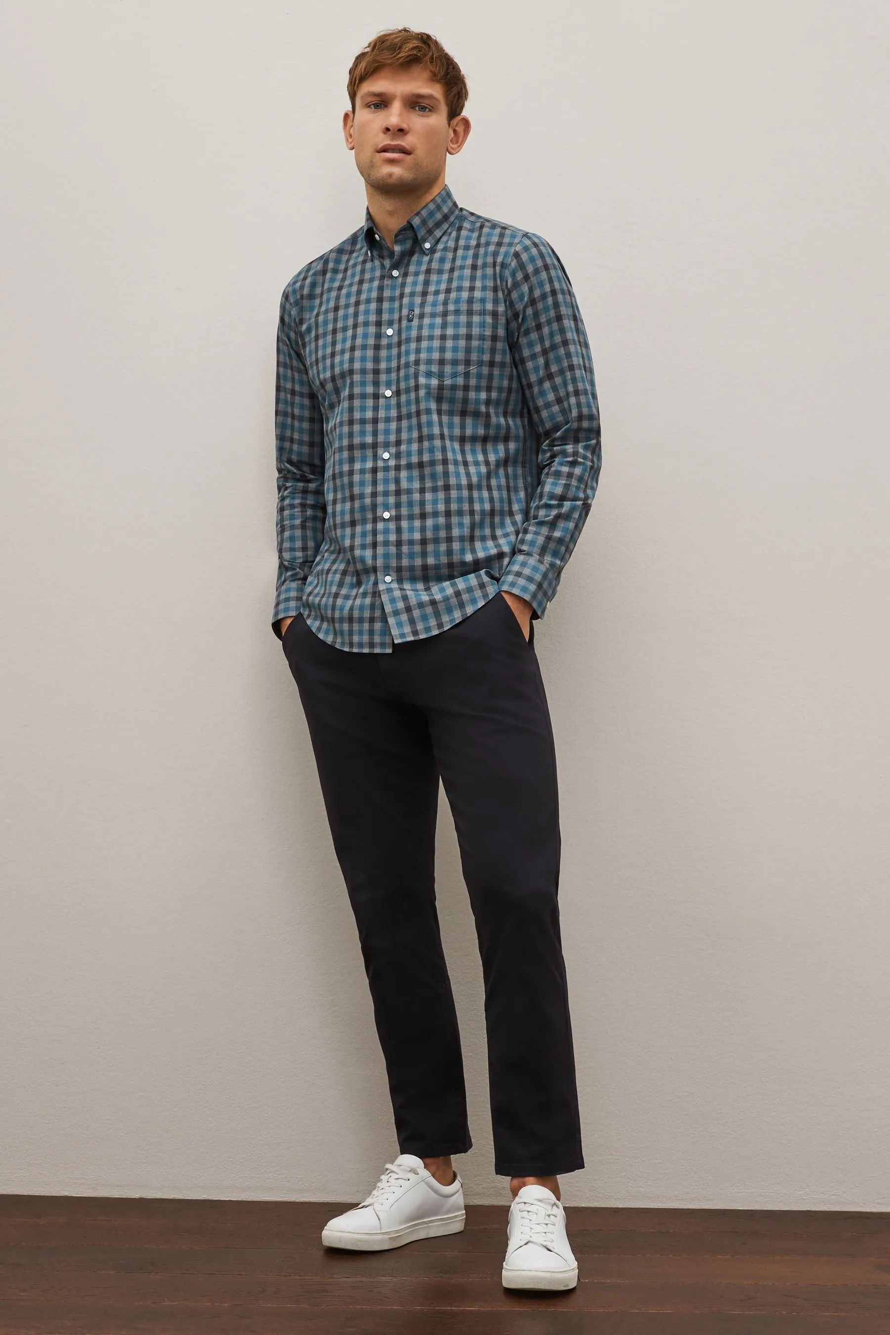 Regular - Fit Easy Iron Camicia Oxford a Maniche Lunghe con Polsino Singolo Con Colletto Button Down    