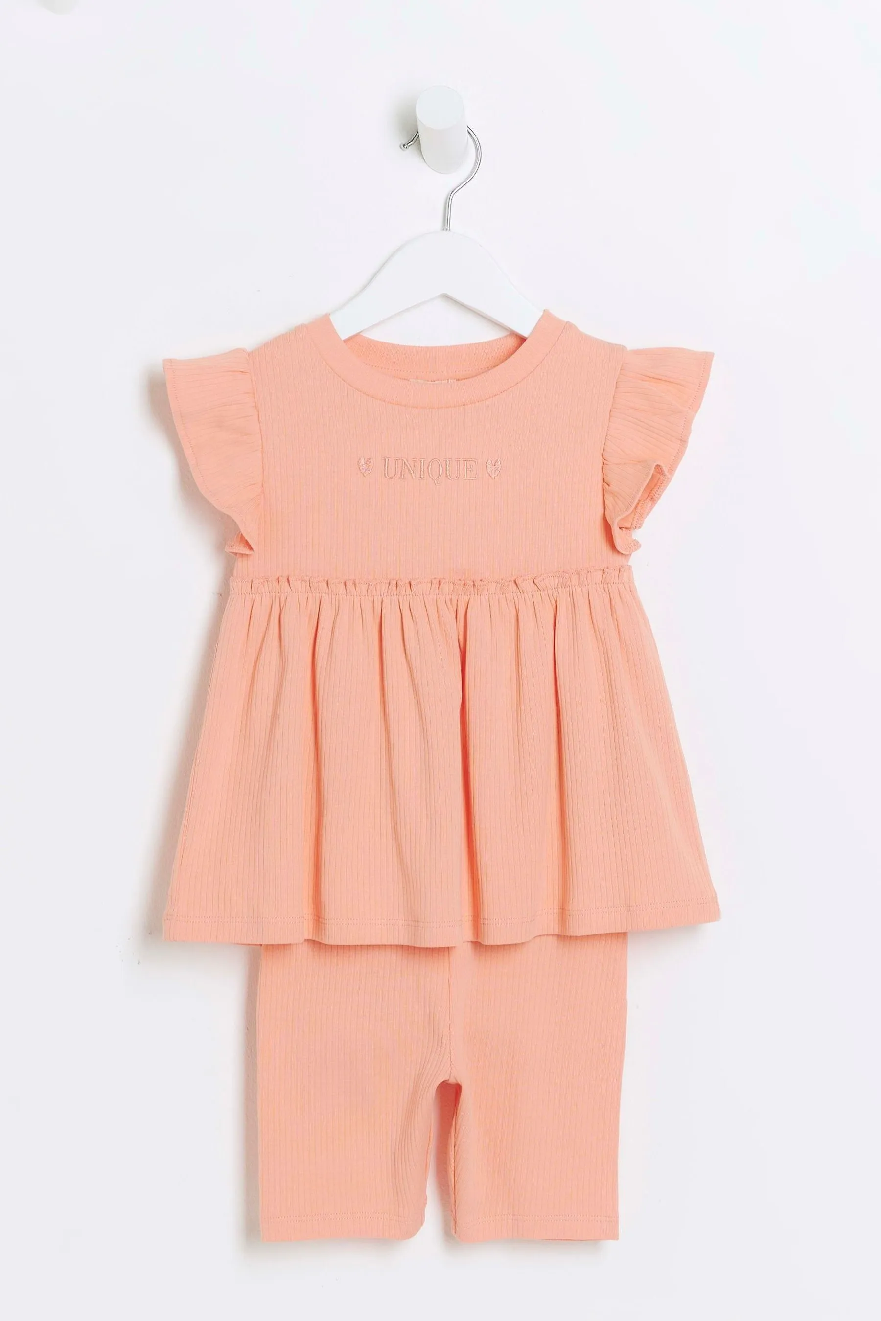 River Island Girls - Completo shorts e top con peplo a coste    