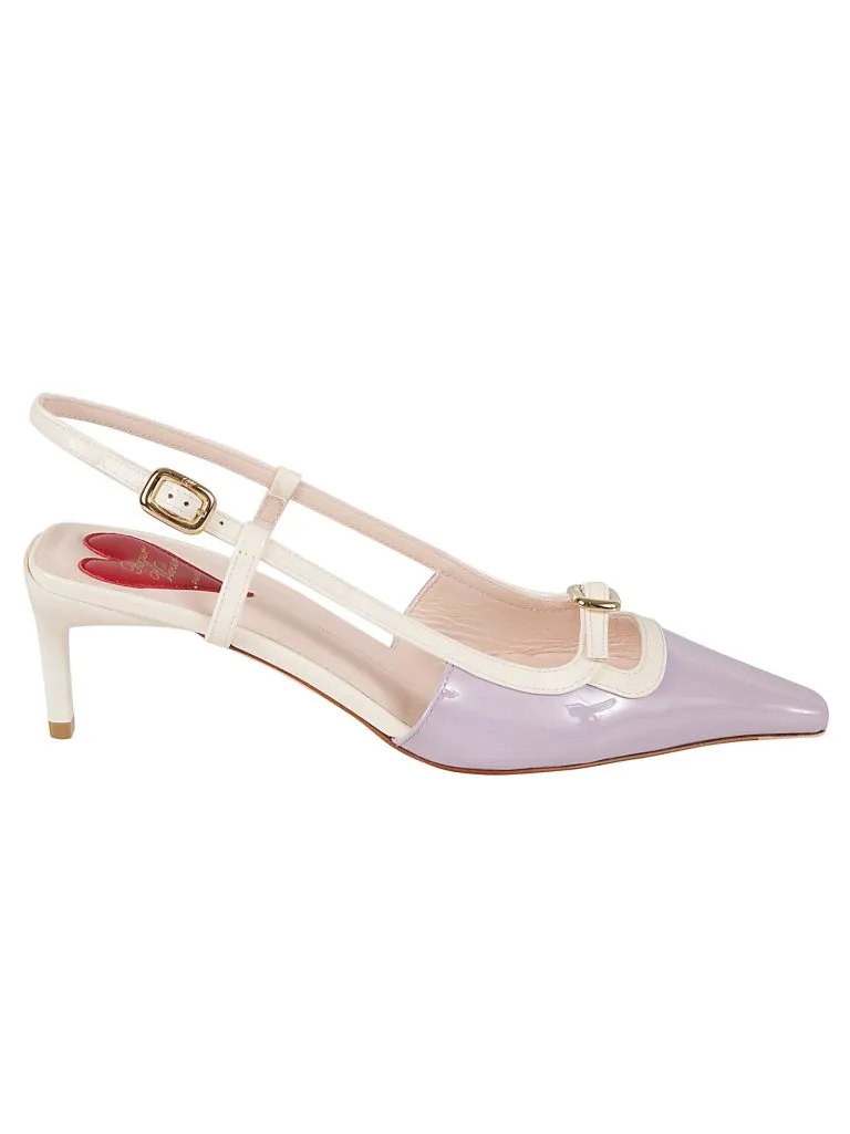 ROGER VIVIERMINI BUCKLE SLING BACK DEC 55 BABY PURPLE+ CIRE