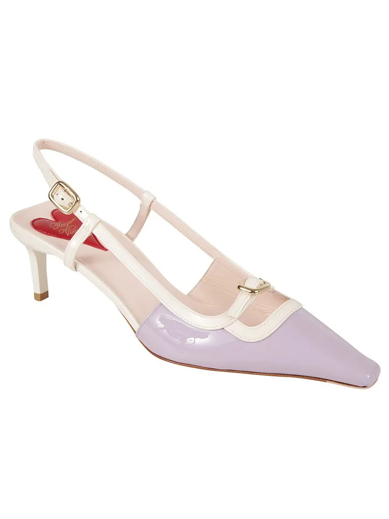 ROGER VIVIERMINI BUCKLE SLING BACK DEC 55 BABY PURPLE+ CIRE