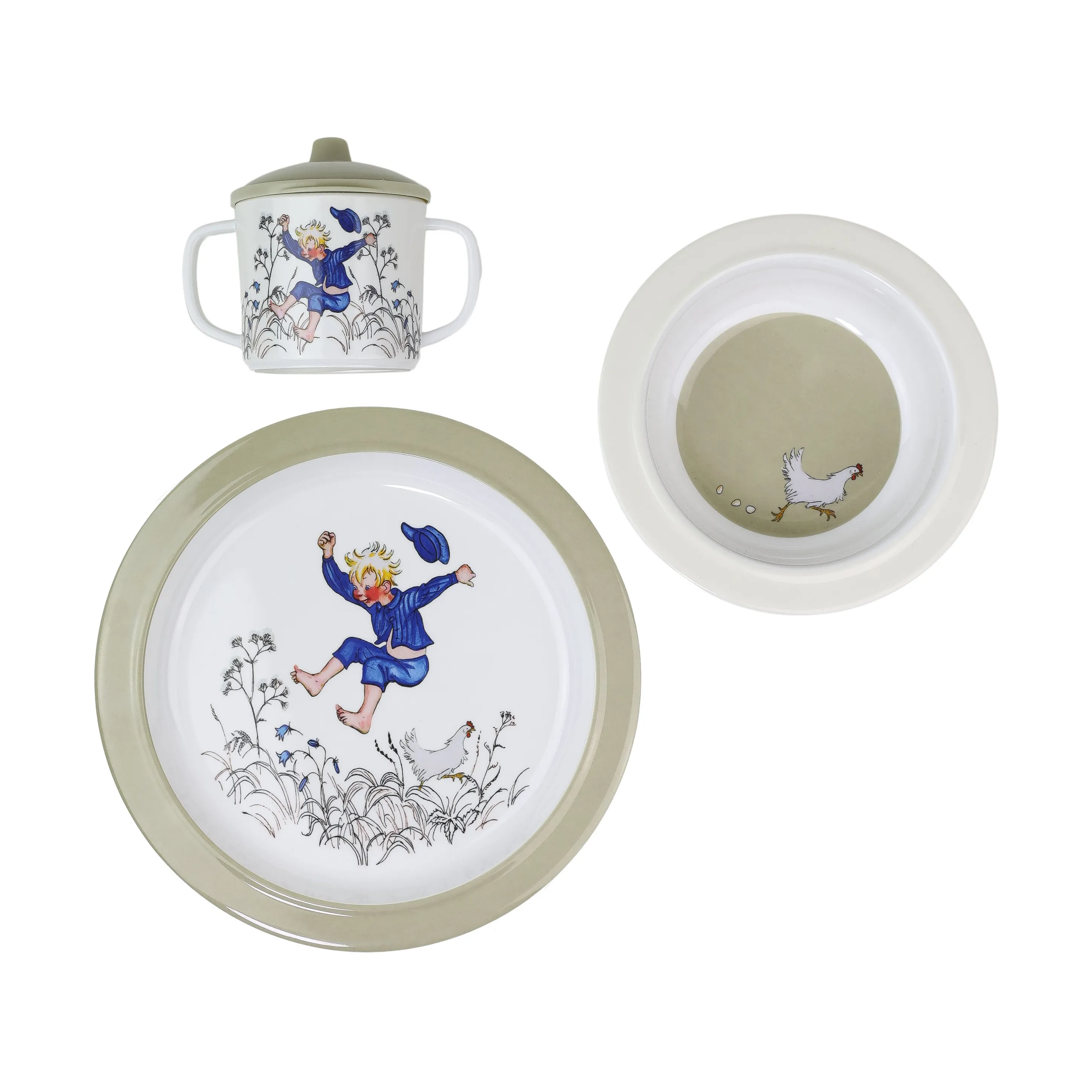 Set di stoviglie per bambini Emil i Lönneberga 3 pezzi.jn{font-size:18px}Bianco-blu
