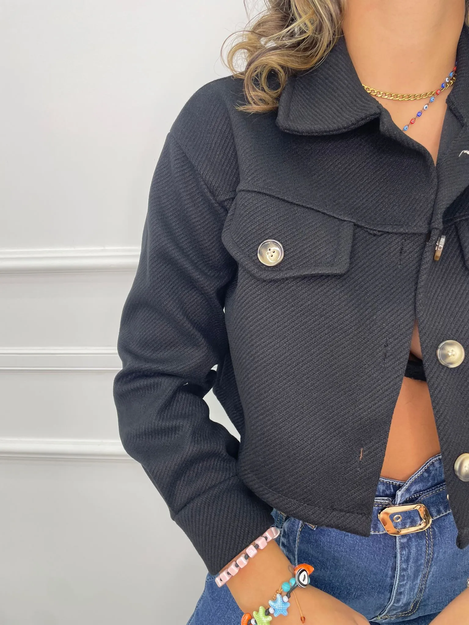 Short solid color coat.