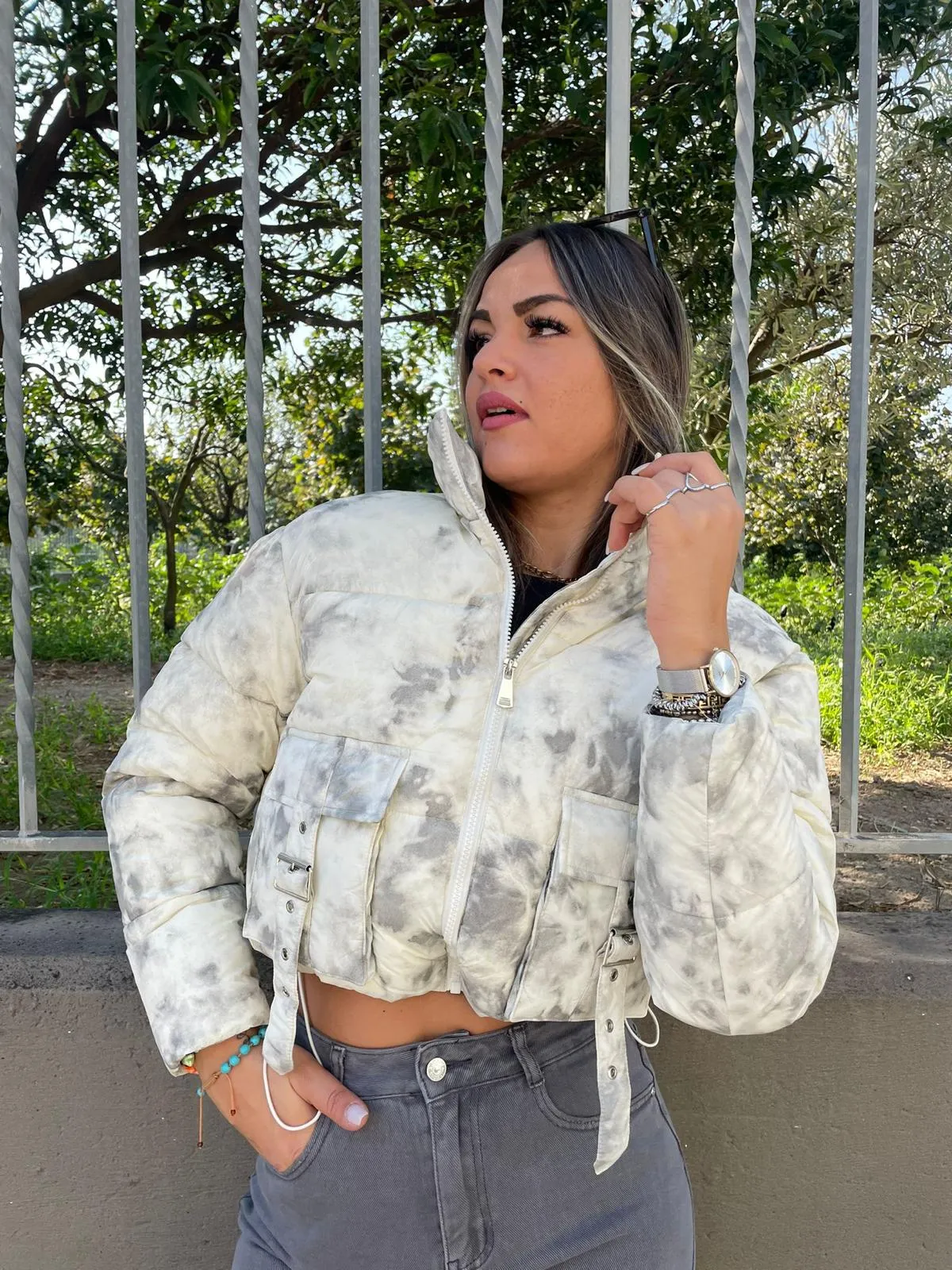 Short, Washed Faded Bomber with Pockets