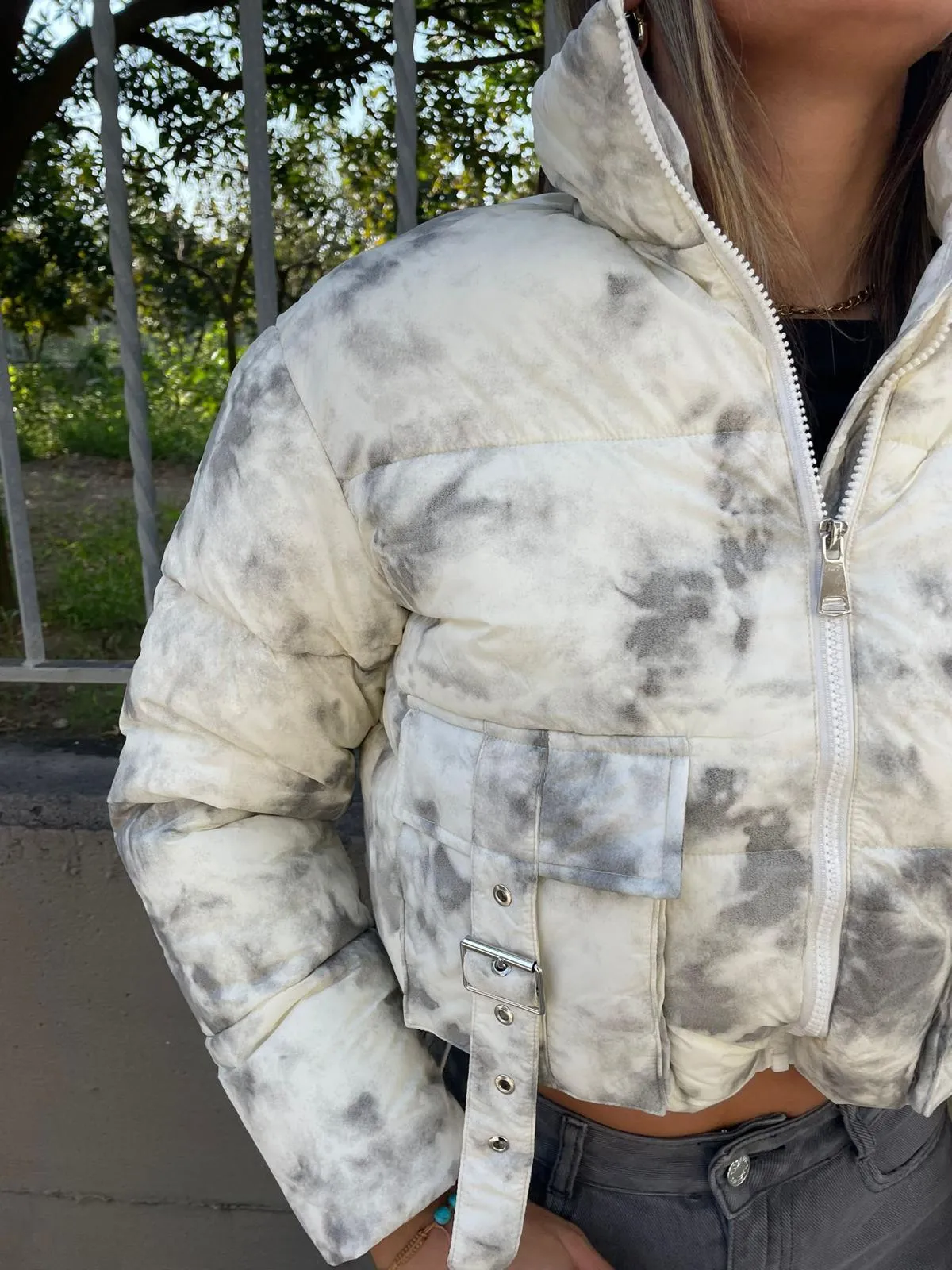 Short, Washed Faded Bomber with Pockets